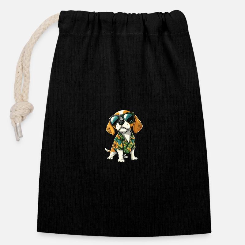 Beagle Hund Cool Sommer - Verschließbarer Geschenkbeutel aus Baumwolle (14x20cm) - Schwarz