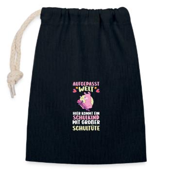 Kita quittant l'école, écolier, lama, entrant à l'école - Sac cadeau en coton avec cordon (14 x 20 cm) - bleu marine - Devant