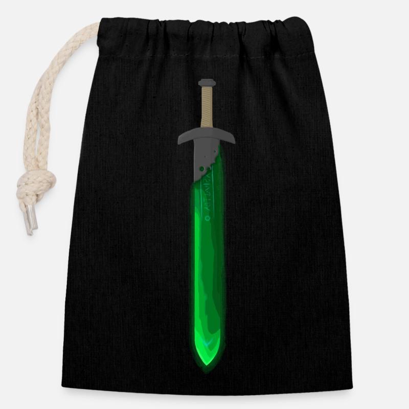 Épée runique verte - Sac cadeau en coton avec cordon (14 x 20 cm) - noir