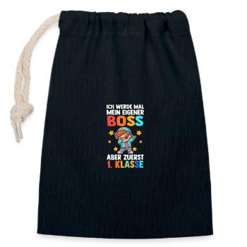 Daycare Leaving First Grade School Enrollment Schoolchild - Closable cotton gift bag (14x20cm) - navy - Front