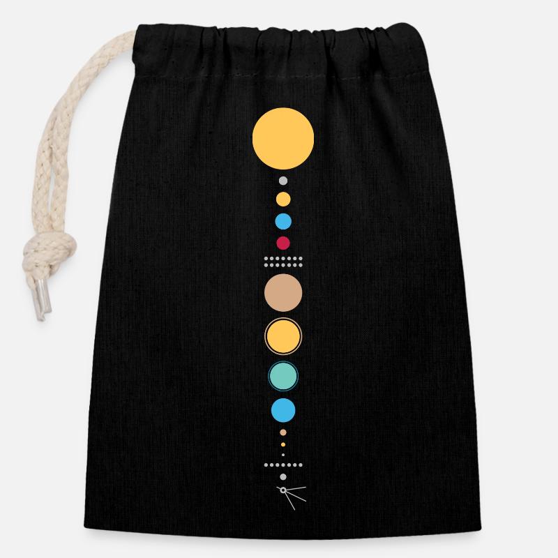 Système solaire - Sac cadeau en coton avec cordon (14 x 20 cm) - noir