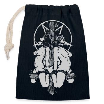 666 Satanic Pentagram Trapped Lying - Closable cotton gift bag (14x20cm) - navy - Front
