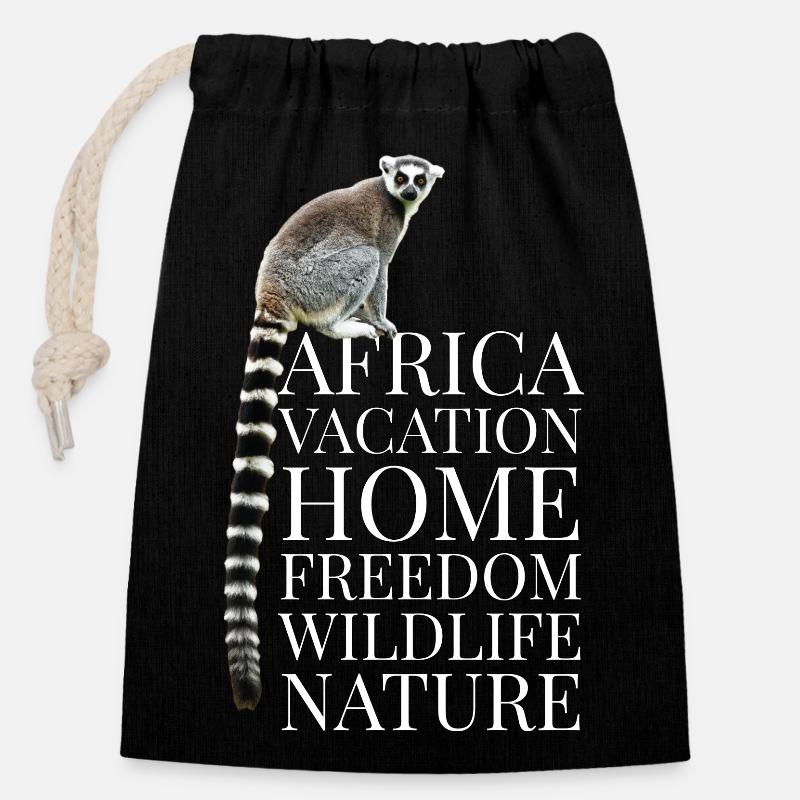 Africa Lemur Monkey Gift Children - Closable cotton gift bag (14x20cm) - black
