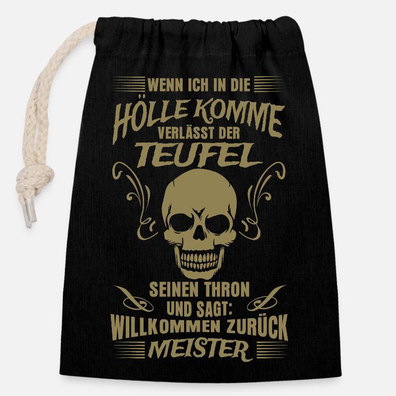 Hölle Teufel lustige Sprüche - Verschließbarer Geschenkbeutel aus Baumwolle (14x20cm) - Schwarz