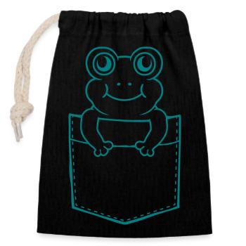 Shirt pocket little cute frog - Closable cotton gift bag (14x20cm) - black - Front
