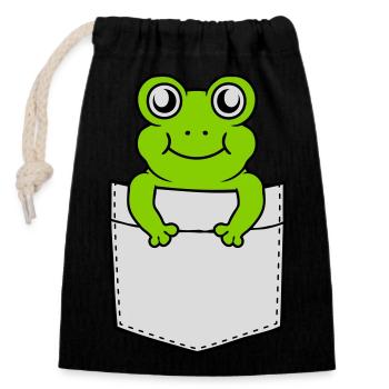 Breast pocket small sweet frog - Closable cotton gift bag (14x20cm) - black - Front