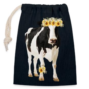 Holstein Cow With Flowers - Closable cotton gift bag (14x20cm) - navy - Front