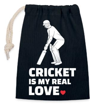 J’aime le cricket pour tous les joueurs de cricket - Sac cadeau en coton avec cordon (14 x 20 cm) - bleu marine - Devant