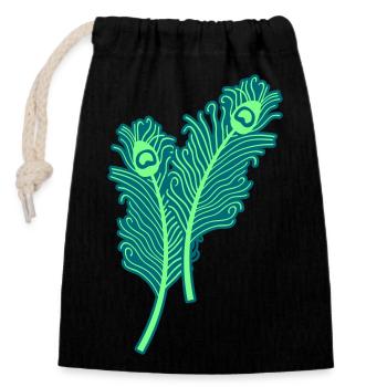 Plumes de paon - Sac cadeau en coton avec cordon (14 x 20 cm) - noir - Devant