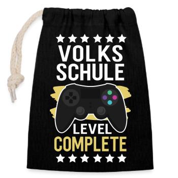 Volksschule Level Complete - Verschließbarer Geschenkbeutel aus Baumwolle (14x20cm) - Schwarz - Vorne