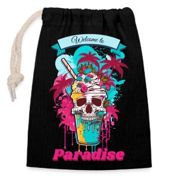 Welcome to Paradise - Verschließbarer Geschenkbeutel aus Baumwolle (14x20cm) - Schwarz - Vorne