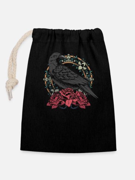 Raven with Rosary - Closable cotton gift bag (14x20cm) - black