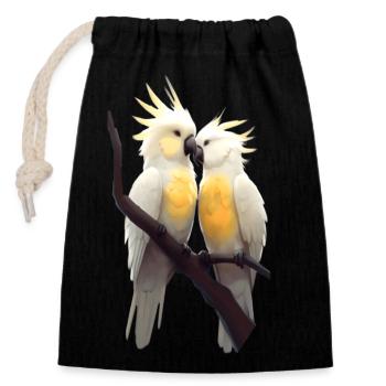 Pair of parrots - Closable cotton gift bag (14x20cm) - black - Front