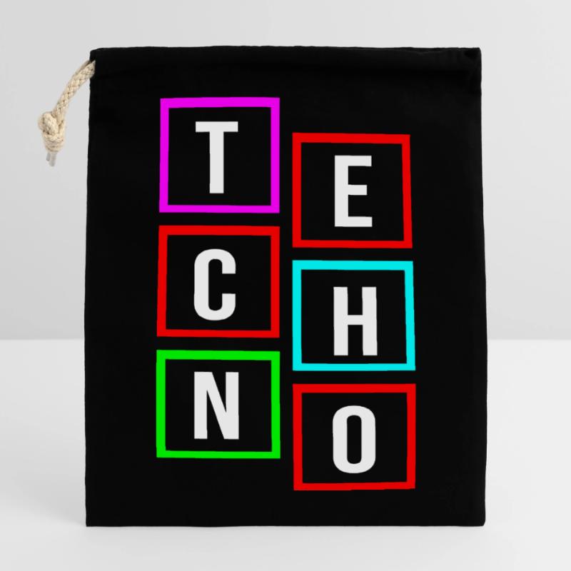 Logo techno Sac cadeau en coton avec cordon (14 x 20 cm)