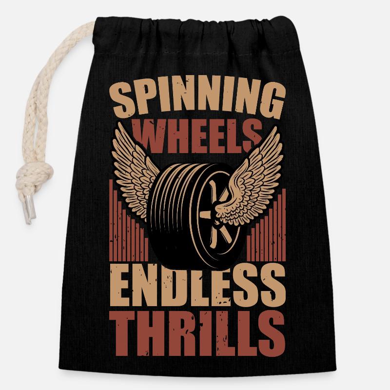 Sp. WHEELS ENDLESS THRILLS - Verschließbarer Geschenkbeutel aus Baumwolle (14x20cm) - Schwarz