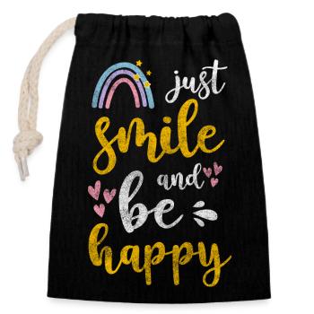 Optimiste du bonheur - Sac cadeau en coton avec cordon (14 x 20 cm) - noir - Devant
