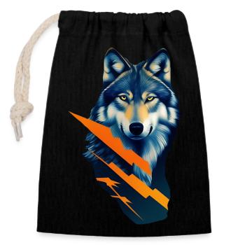 wolf - Closable cotton gift bag (14x20cm) - black - Front