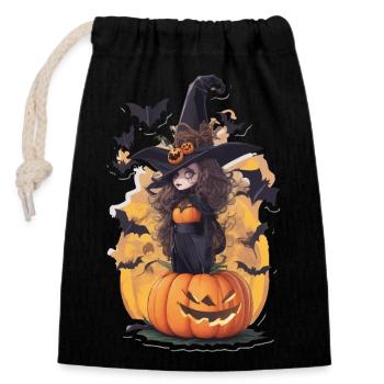 Helloween Kürbis Hexe - Verschließbarer Geschenkbeutel aus Baumwolle (14x20cm) - Schwarz - Vorne