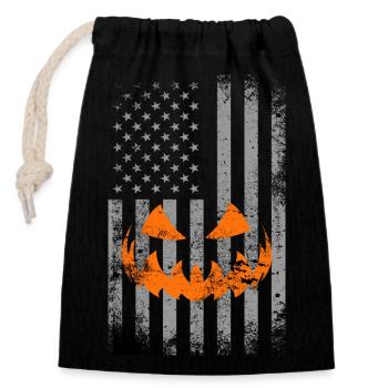Citrouille Haloween america - Sac cadeau en coton avec cordon (14 x 20 cm) - noir - Devant