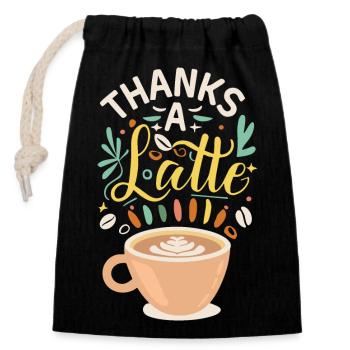 Merci A Latte - Sac cadeau en coton avec cordon (14 x 20 cm) - noir - Devant