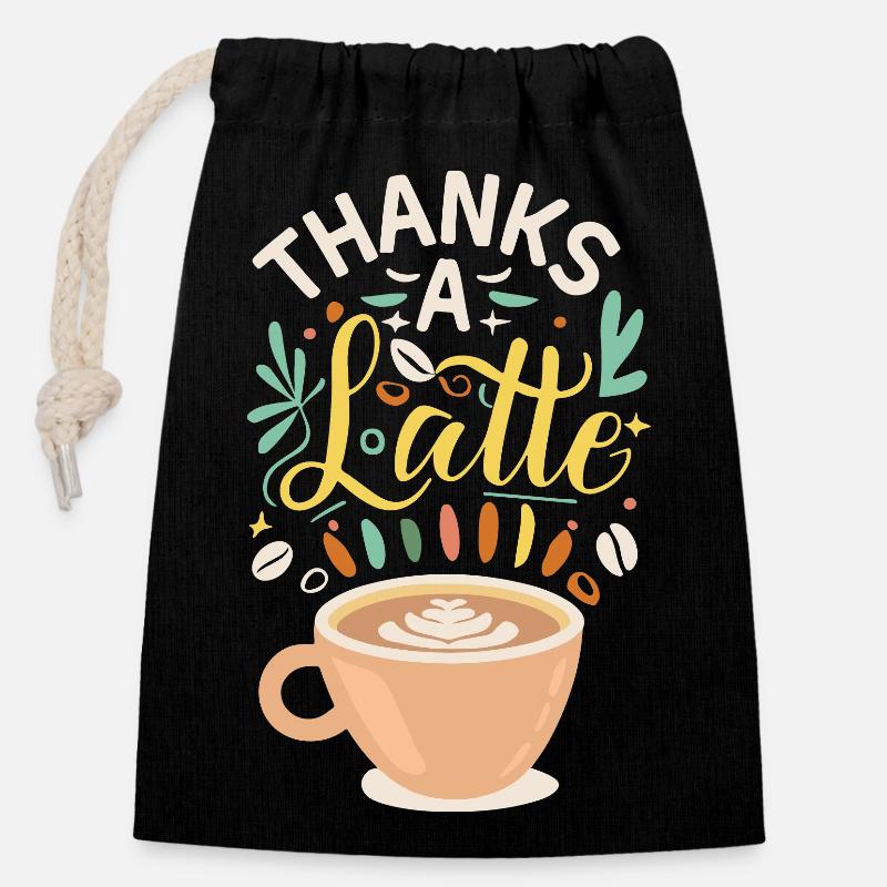 Merci A Latte - Sac cadeau en coton avec cordon (14 x 20 cm) - noir
