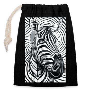 Psychedelisches Zebra - Verschließbarer Geschenkbeutel aus Baumwolle (14x20cm) - Schwarz - Vorne