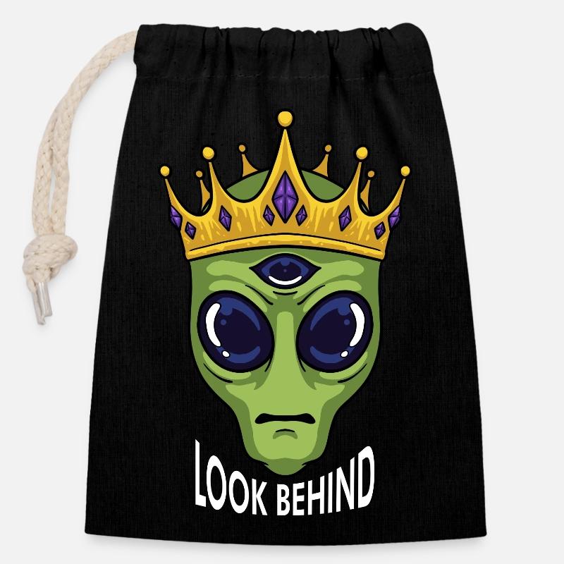 Alienkönig - Verschließbarer Geschenkbeutel aus Baumwolle (14x20cm) - Schwarz