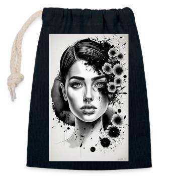 black and white woman - Closable cotton gift bag (14x20cm) - navy - Front