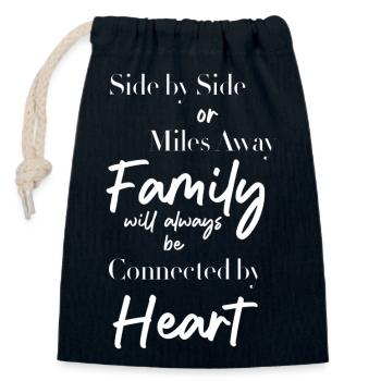 side by side or miles away family will always love - Sac cadeau en coton avec cordon (14 x 20 cm) - bleu marine - Devant