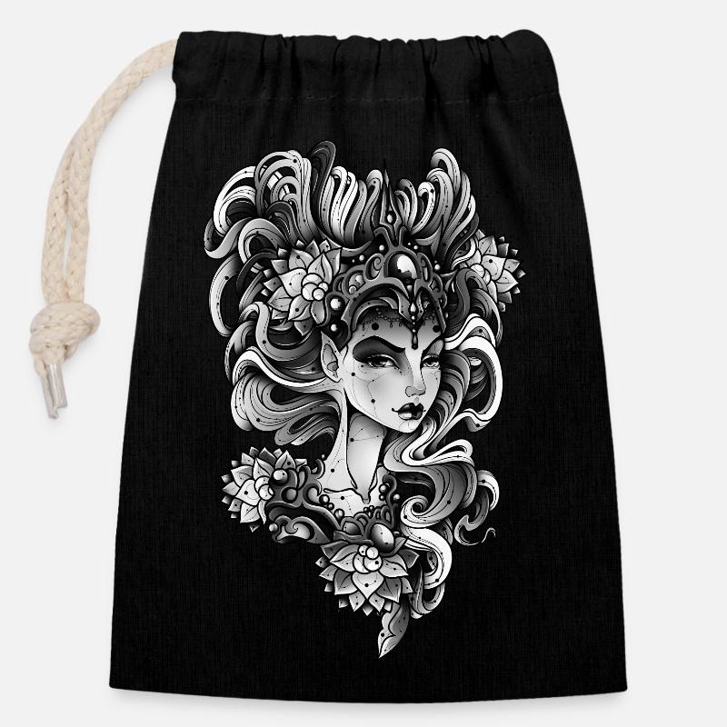 La nature du cœur - Sac cadeau en coton avec cordon (14 x 20 cm) - noir