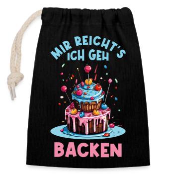 Backen Bäckerin Backkönigin Backfee Torte Kuchen - Verschließbarer Geschenkbeutel aus Baumwolle (14x20cm) - Schwarz - Vorne