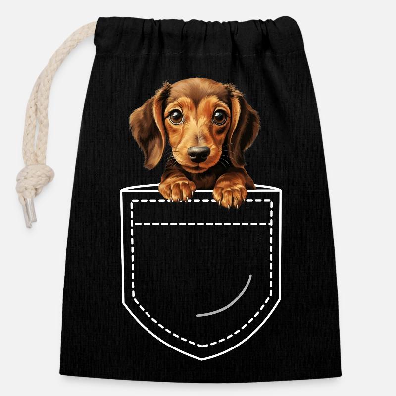 Dog Dachshund Dachshund - Closable cotton gift bag (14x20cm) - black