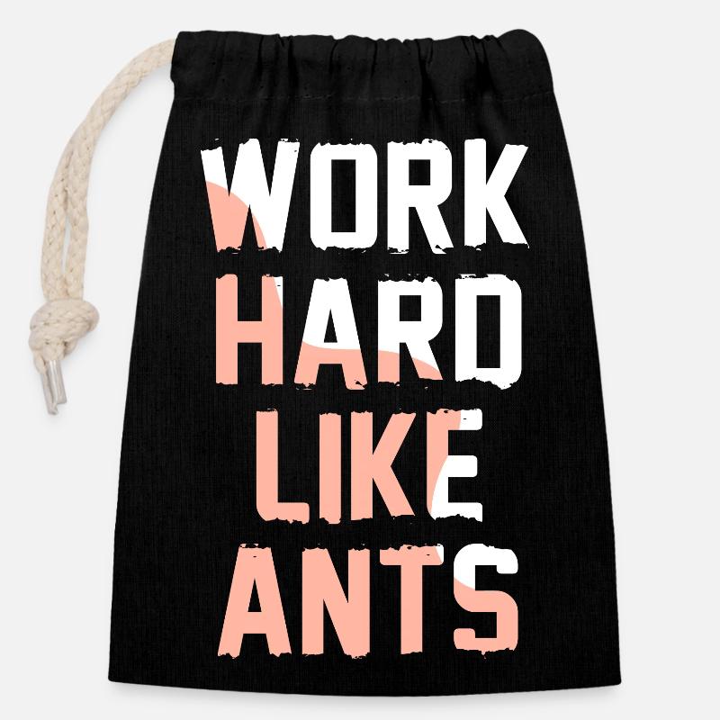 Work Hard Like Ants - Verschließbarer Geschenkbeutel aus Baumwolle (14x20cm) - Schwarz