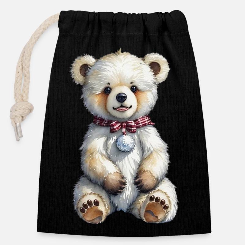 Niedlicher Weihnachtsbär - Verschließbarer Geschenkbeutel aus Baumwolle (14x20cm) - Schwarz