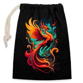 Phénix renaissant de ses cendres – Oiseau de feu de la renaissance - Sac cadeau en coton avec cordon (14 x 20 cm) - noir - Devant