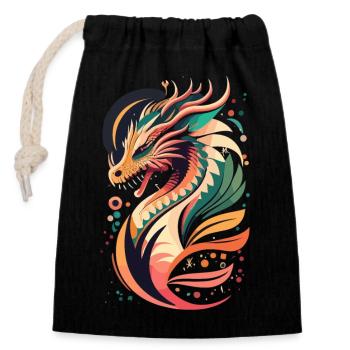 Farbenfroher Drachenkopf – Mystisches Fantasy-Desi - Verschließbarer Geschenkbeutel aus Baumwolle (14x20cm) - Schwarz - Vorne