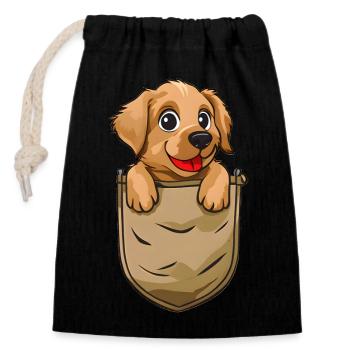 « Avec le chien dans la poche de votre chemise, vous êtes toujours bien - Sac cadeau en coton avec cordon (14 x 20 cm) - noir - Devant