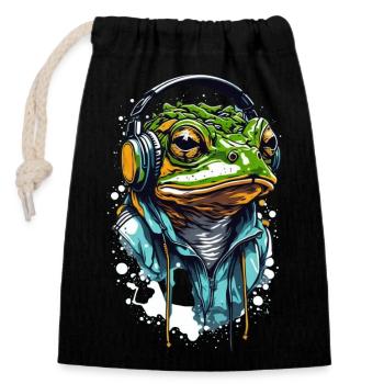 Frog music - Verschließbarer Geschenkbeutel aus Baumwolle (14x20cm) - Schwarz - Vorne