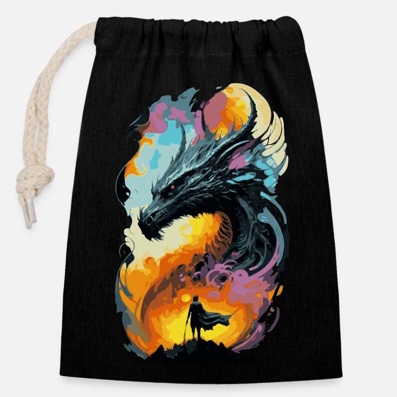 Giant Black Dragon on Fire - Verschließbarer Geschenkbeutel aus Baumwolle (14x20cm) - Schwarz