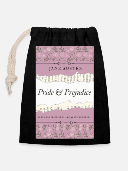 Jane Austen - Pride & Prejudice - Sac cadeau en coton avec cordon (14 x 20 cm) - noir