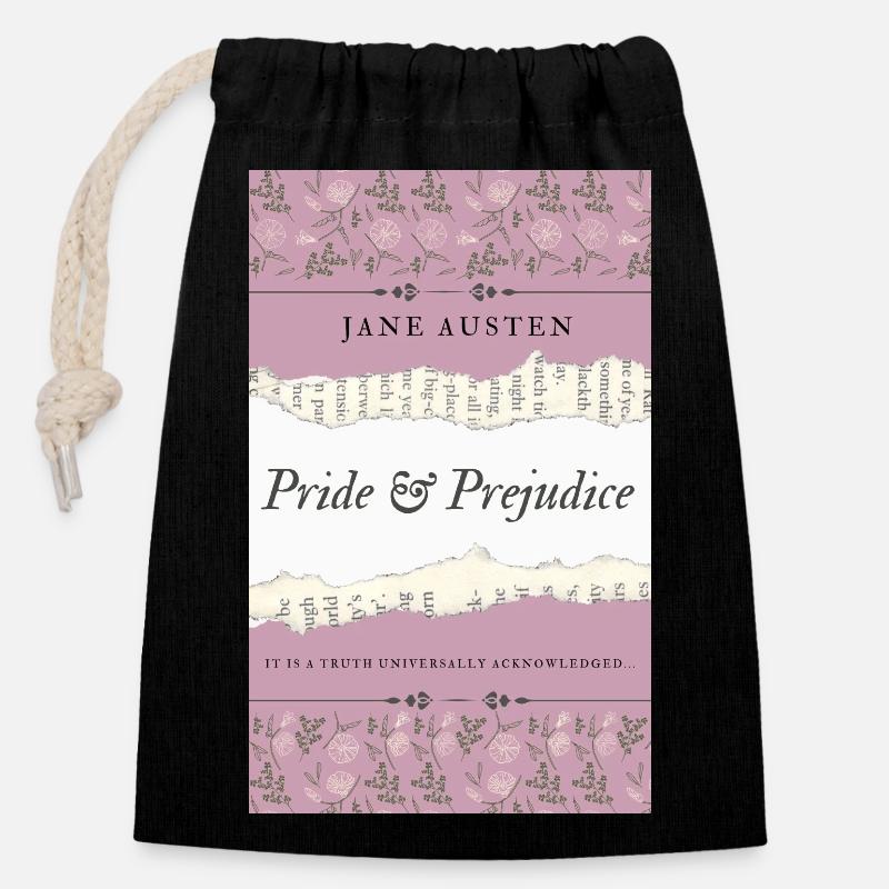Jane Austen - Stolz und Vorurteil - Verschließbarer Geschenkbeutel aus Baumwolle (14x20cm) - Schwarz