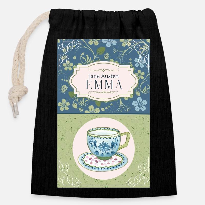 Emma - Jane Austen - Verschließbarer Geschenkbeutel aus Baumwolle (14x20cm) - Schwarz