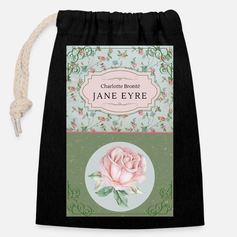 Jane Eyre - Charlotte Bronte - Verschließbarer Geschenkbeutel aus Baumwolle (14x20cm) - Schwarz