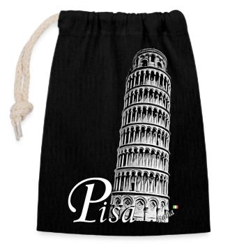 Schiefe Turm von Pisa - Verschließbarer Geschenkbeutel aus Baumwolle (14x20cm) - Schwarz - Vorne
