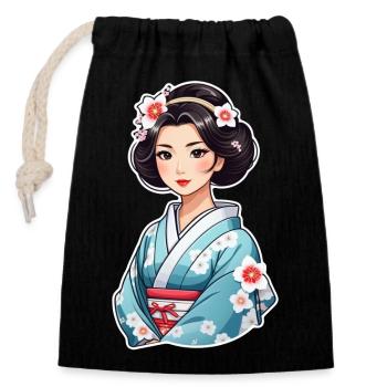 Japanerin im Kimono - Japan - Manga - Verschließbarer Geschenkbeutel aus Baumwolle (14x20cm) - Schwarz - Vorne