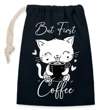 Katze Kaffee But First Coffee Morgenmuffel Lustig - Verschließbarer Geschenkbeutel aus Baumwolle (14x20cm) - Navy - Vorne