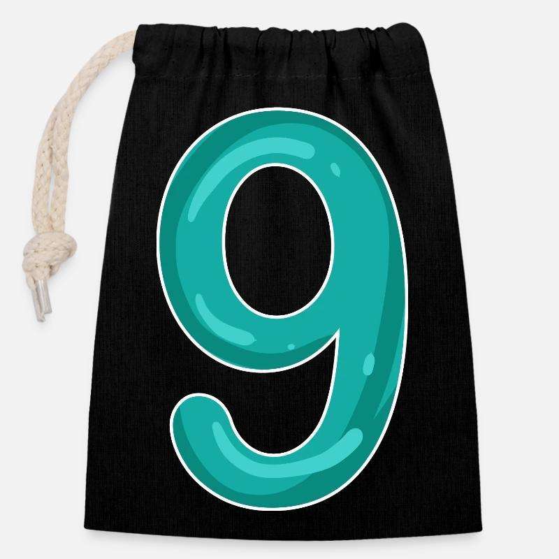 Number 9 - Nine - 9 Motif - Closable cotton gift bag (14x20cm) - black