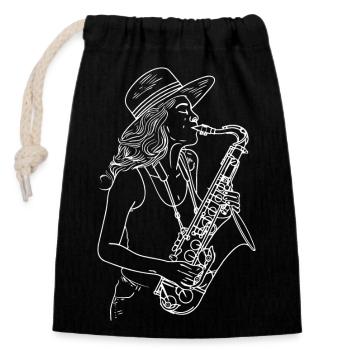 Saxophonist Drawing - Closable cotton gift bag (14x20cm) - black - Front