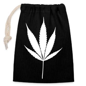 Weißes Cannabisblatt - Verschließbarer Geschenkbeutel aus Baumwolle (14x20cm) - Schwarz - Vorne