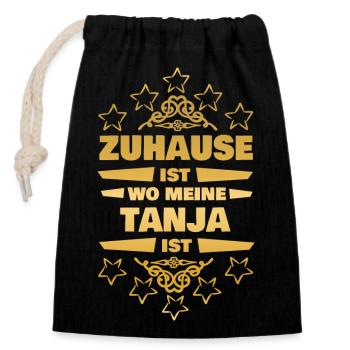 Tanja - Sac cadeau en coton avec cordon (14 x 20 cm) - noir - Devant